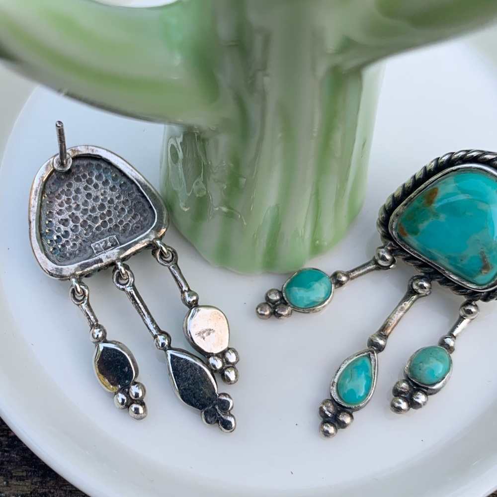 Turquoise & Sterling Silver Navajo Earrings - Picture 6 of 7